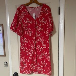 GAP Vibrant Red Dress with White Floral Design